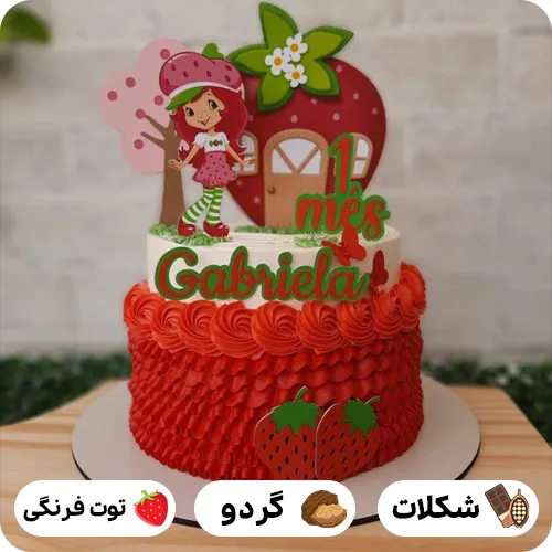 عکس کیک تولد با تم دختر توت فرنگی